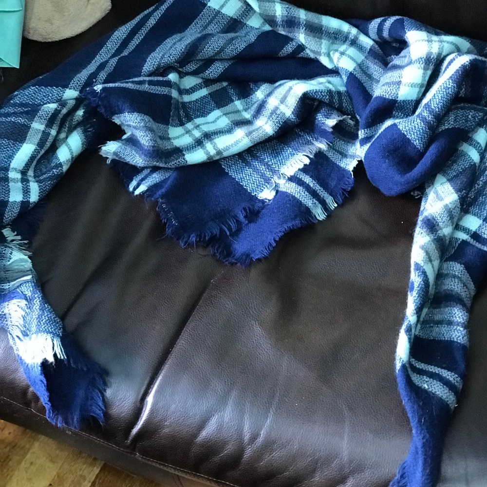 Dark and light blue plaid blanket scarf